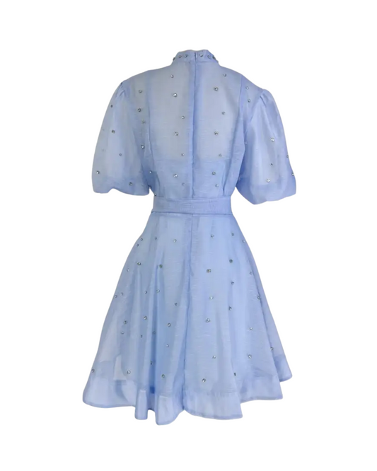 Colette Light Blue Embellished Button Mini Dress