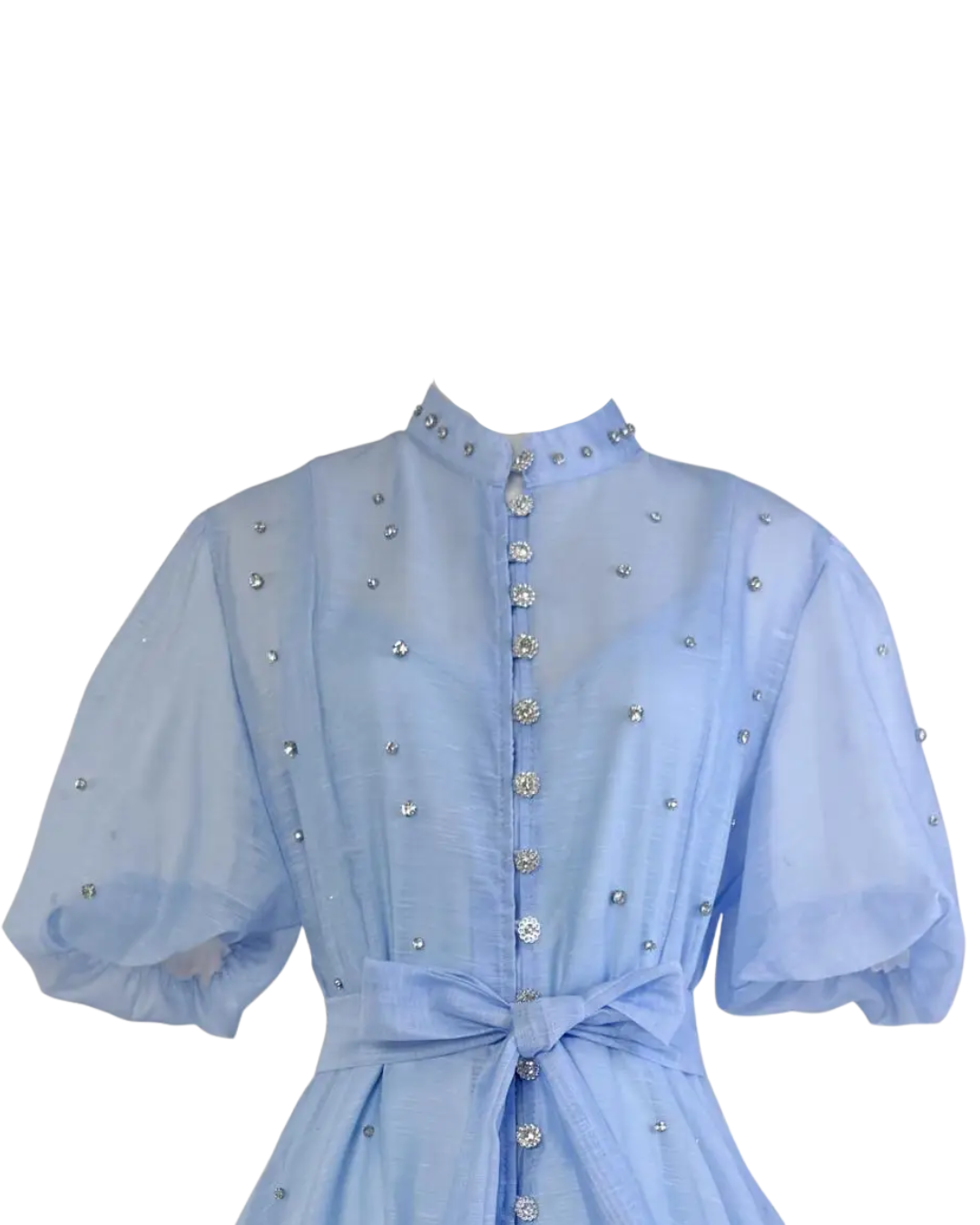 Colette Light Blue Embellished Button Mini Dress