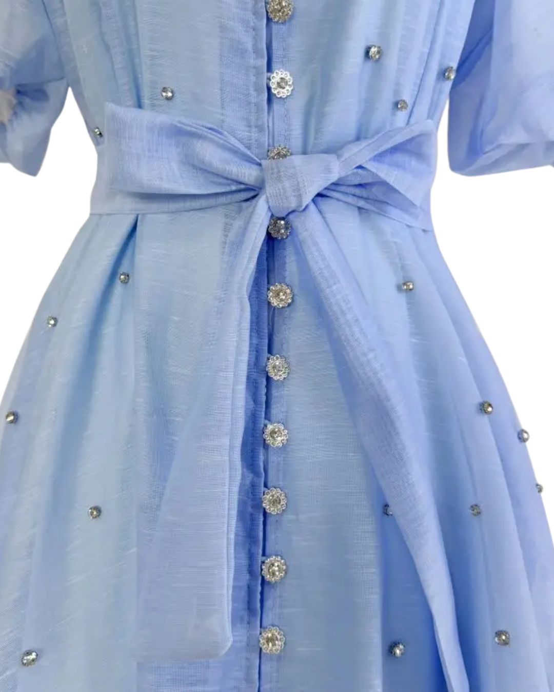 Colette Light Blue Embellished Button Mini Dress