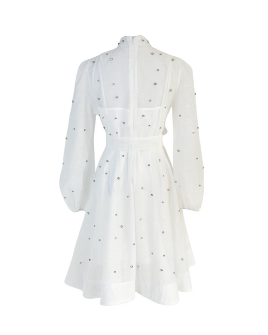 Colette White Embellished Button Mini Dress