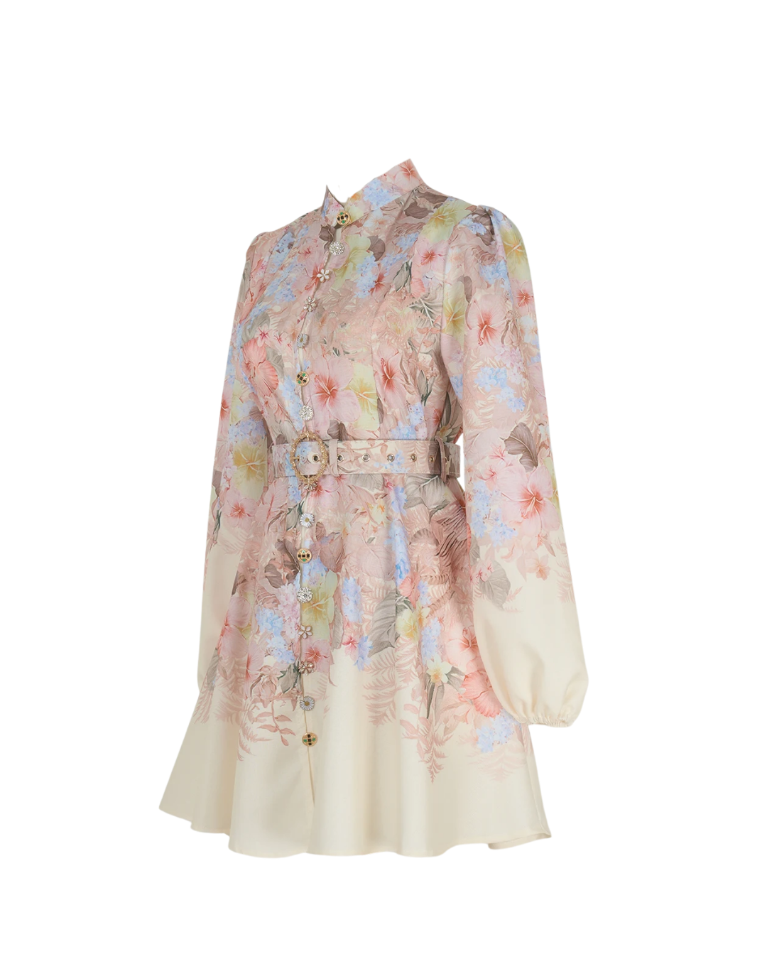 Amélia Pink Floral Jeweled Button Mini Dress