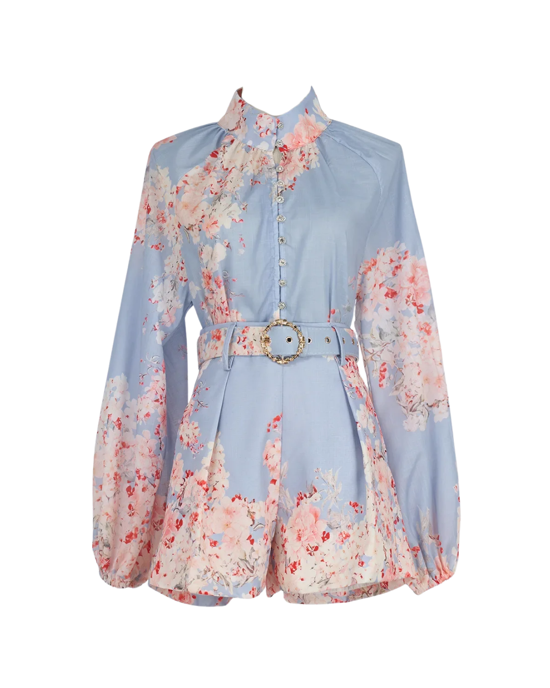 Liora Powder Blue Floral Belted Shirt Co-ord