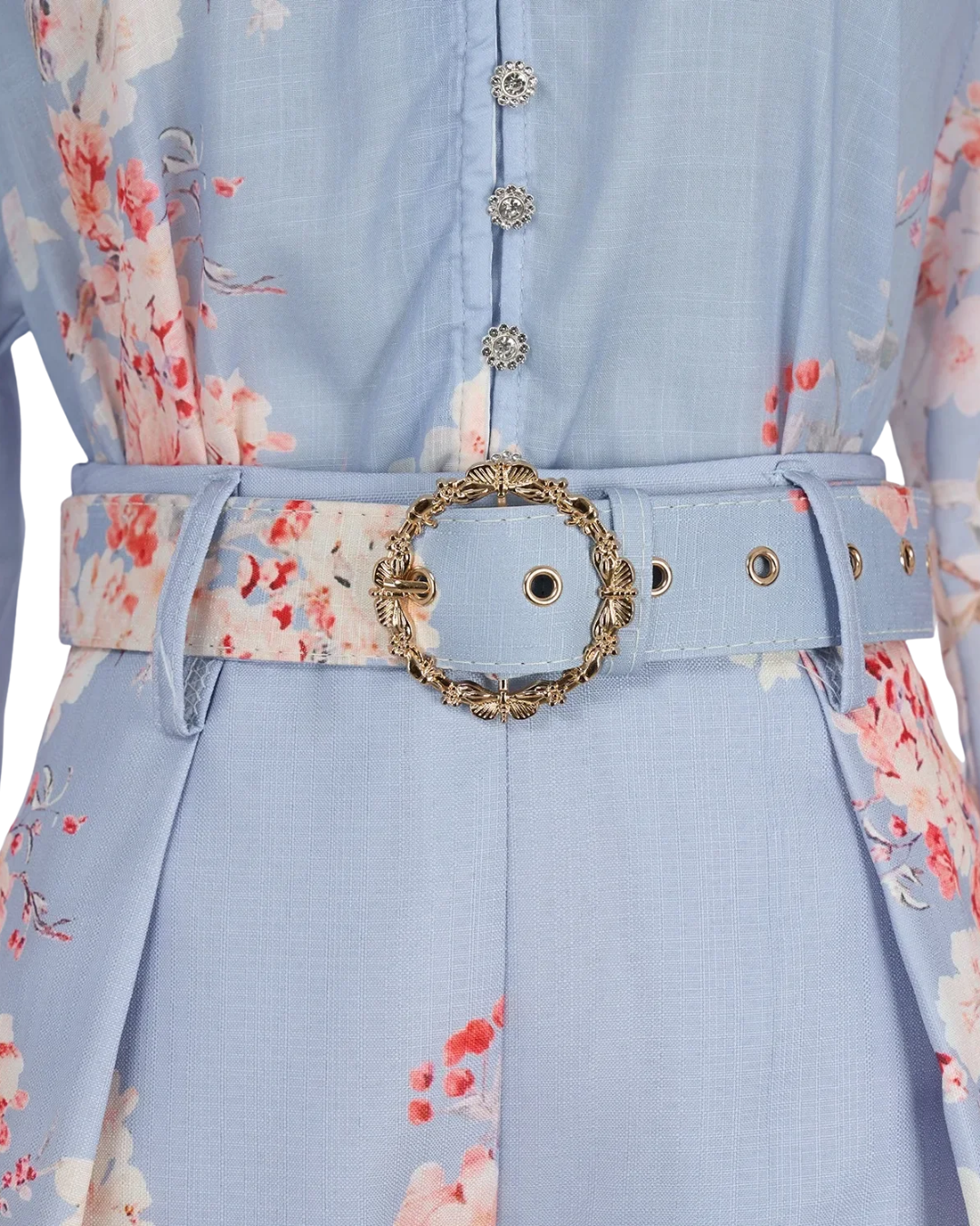 Liora Powder Blue Floral Belted Shirt Co-ord
