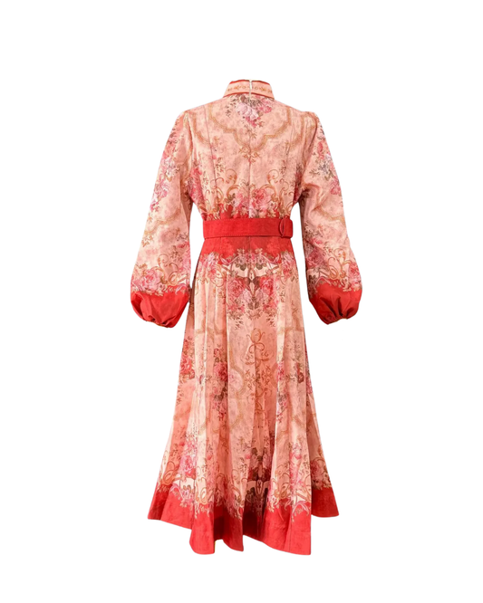 Sabine Red Floral Jeweled Button Maxi Dress