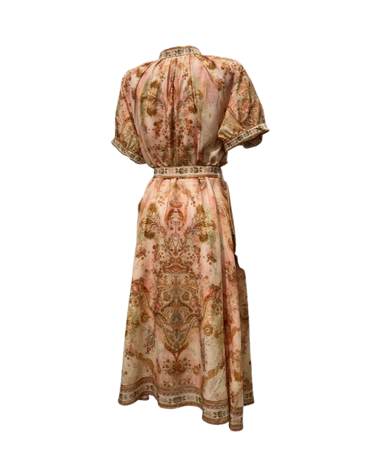 Rome Burnt Orange Pattern Belted Midaxi Dress