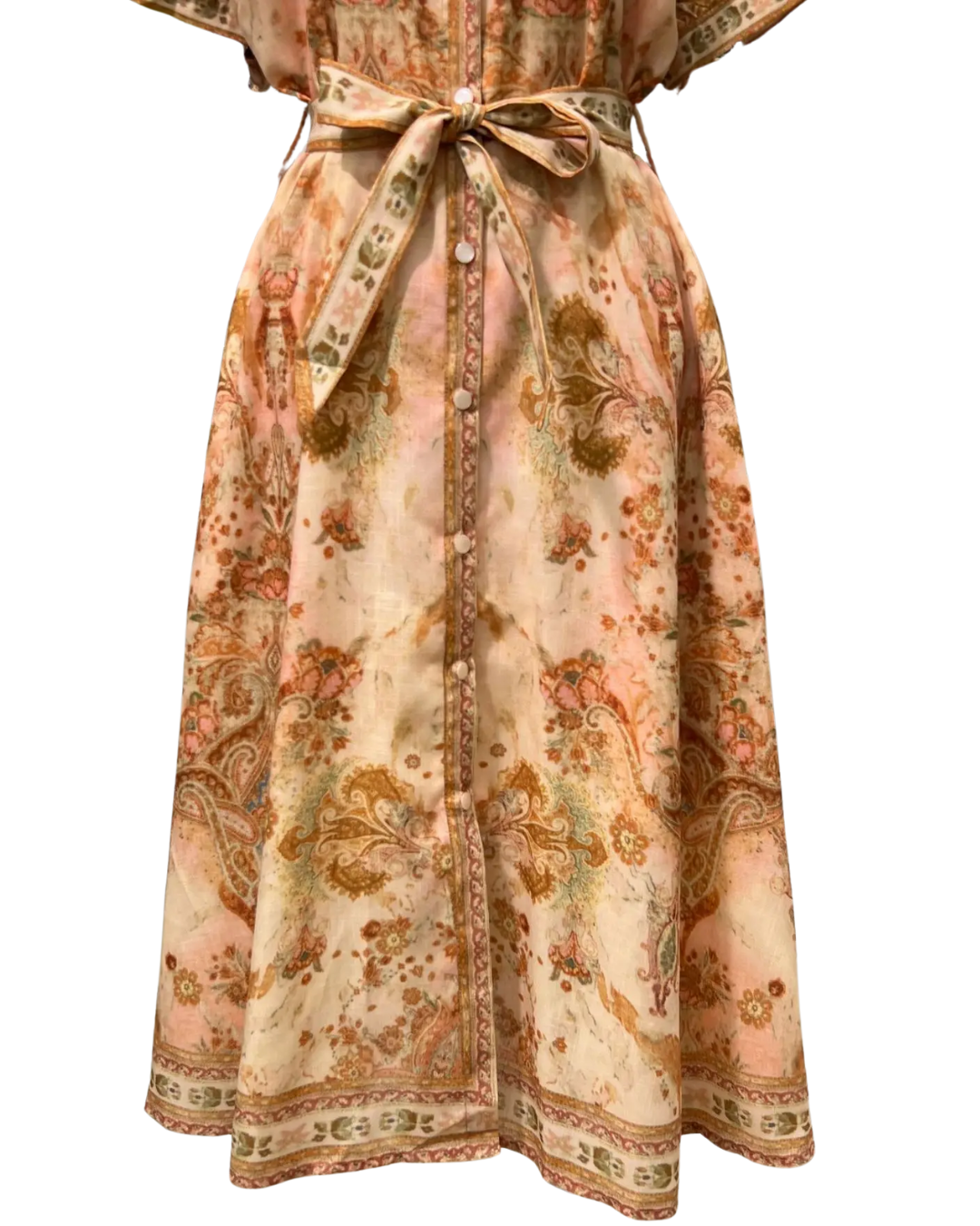 Rome Burnt Orange Pattern Belted Midaxi Dress