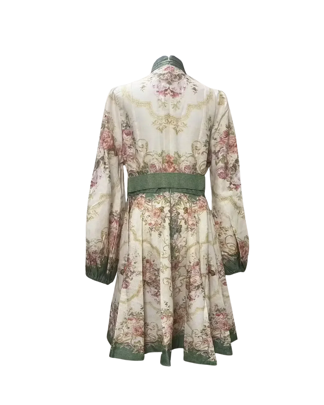 Isadora Sage Floral Belted Button Mini Dress