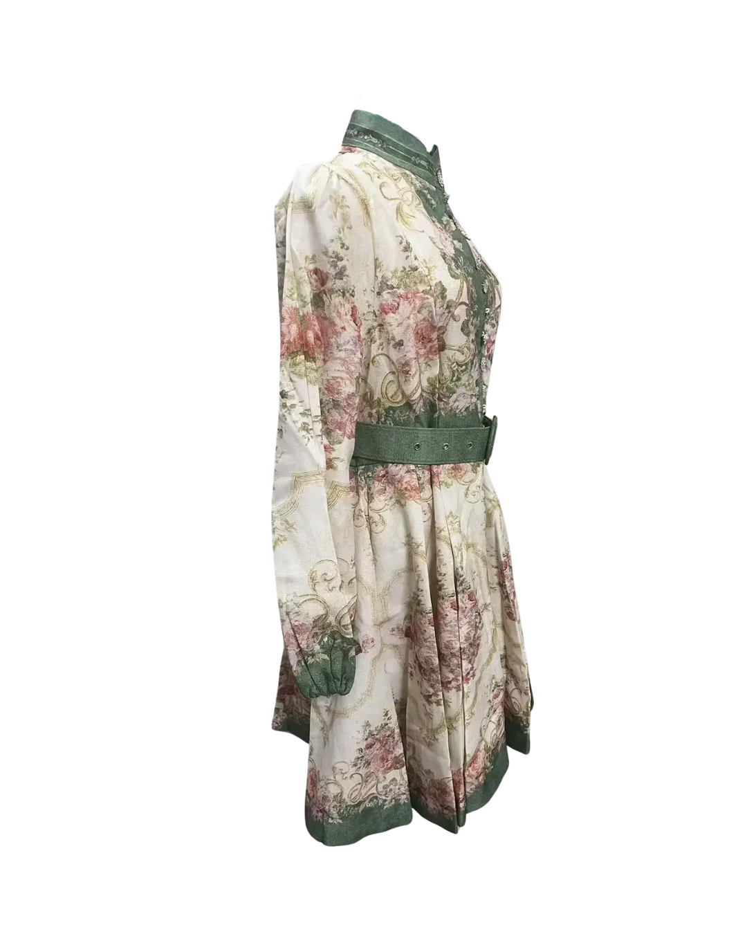 Isadora Sage Floral Belted Button Mini Dress