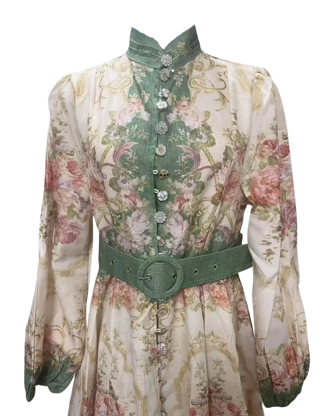 Isadora Sage Floral Belted Button Mini Dress