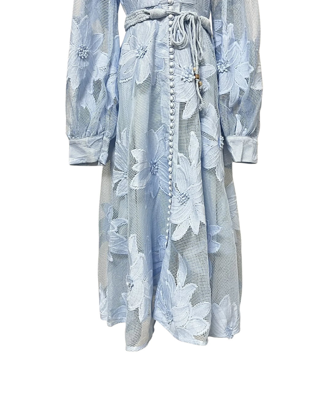 Anais Blue Lace Flower Detailed Rope Belt Midaxi Dress