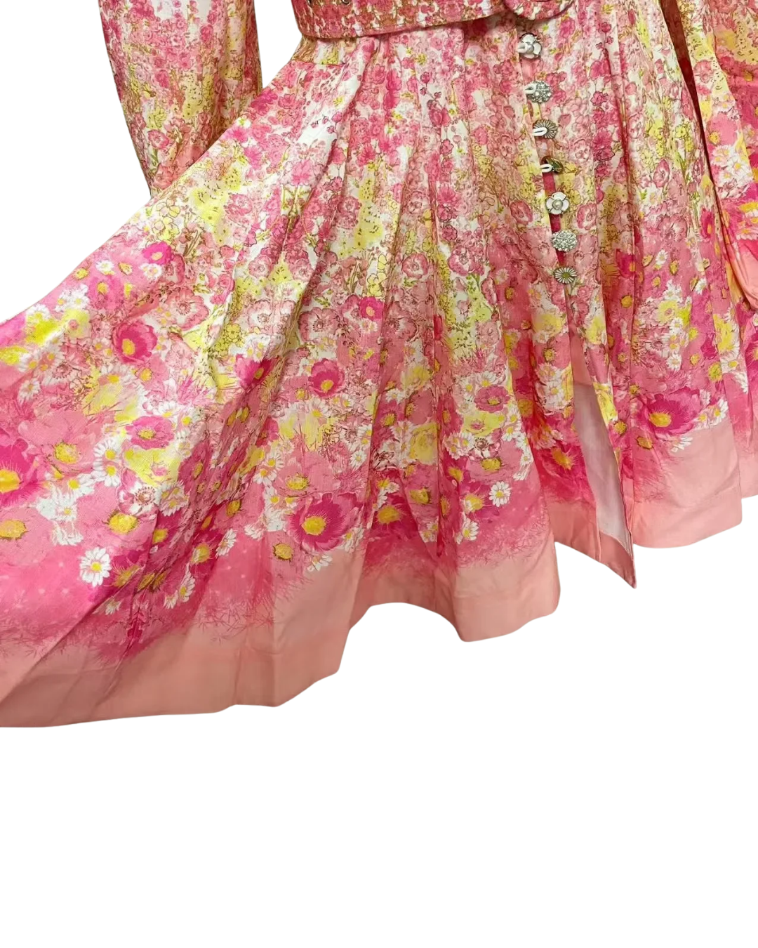 Isadora Pink Floral Jeweled Button Mini Dress
