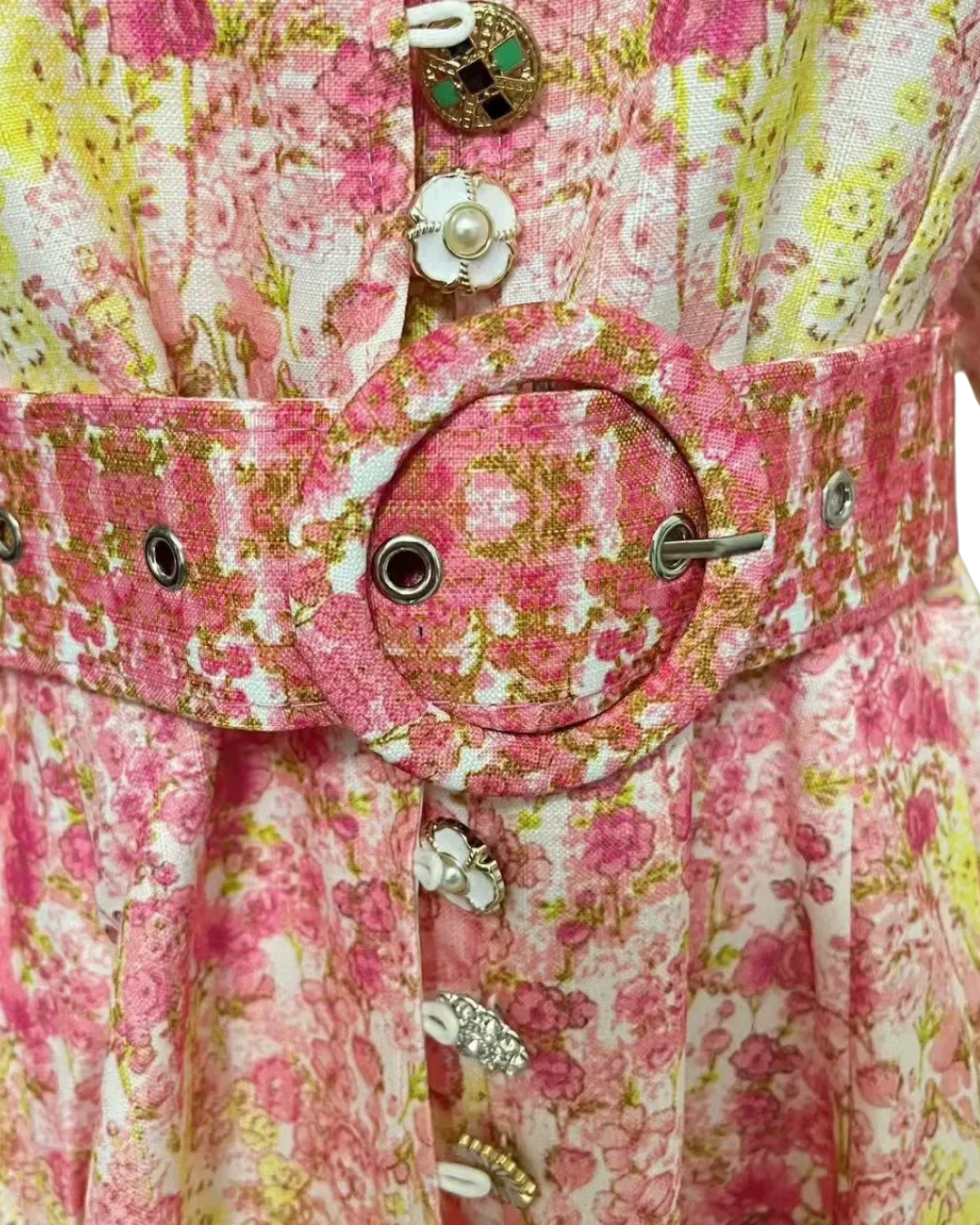 Isadora Pink Floral Jeweled Button Mini Dress