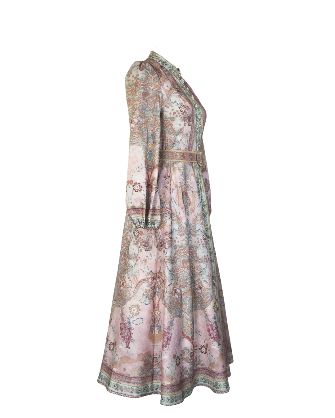 Isaline Tapestry Jeweled Button Belted Maxi Dress