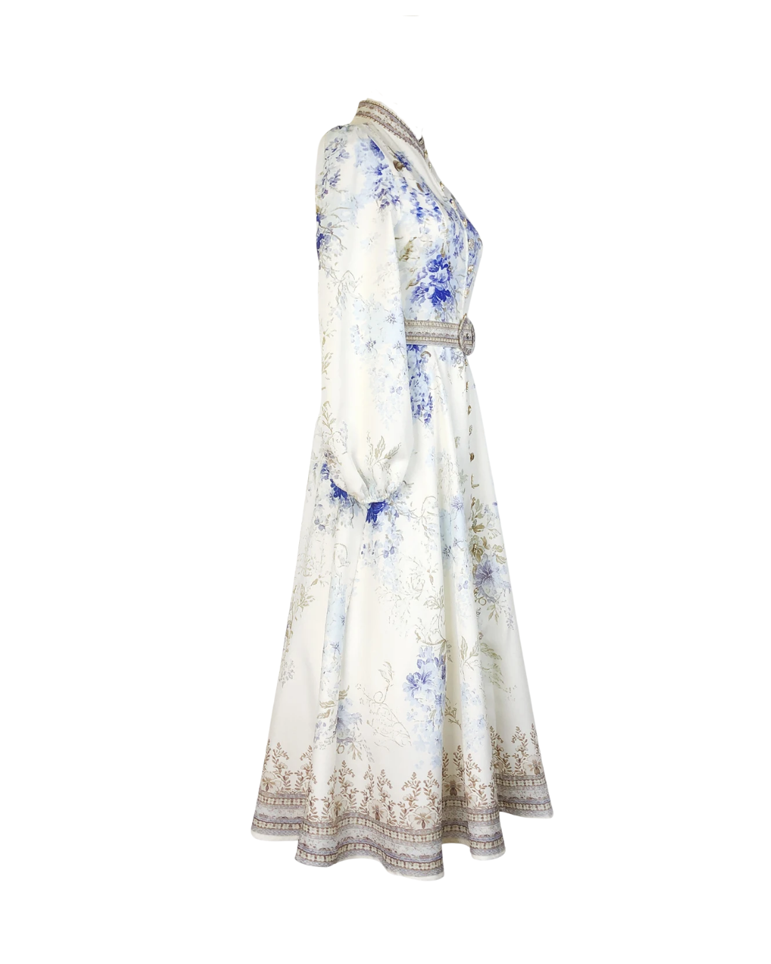 Isaline White Floral Jeweled Button Belted Maxi Dress