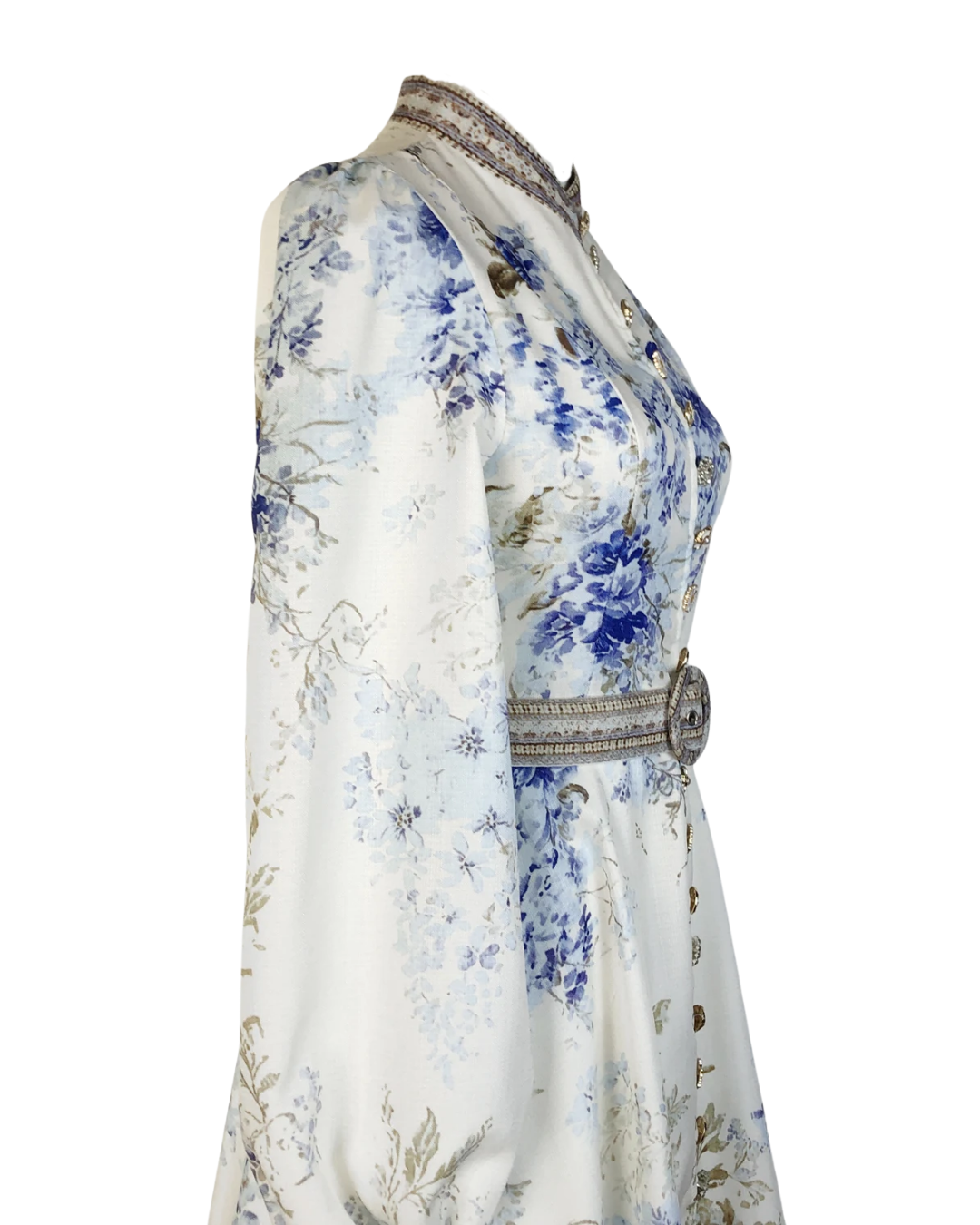 Isaline White Floral Jeweled Button Belted Maxi Dress