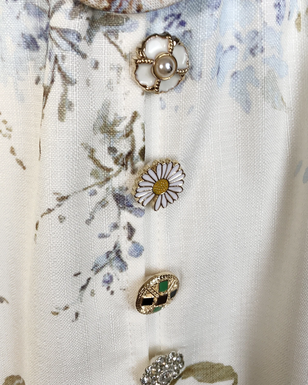 Isaline White Floral Jeweled Button Belted Maxi Dress