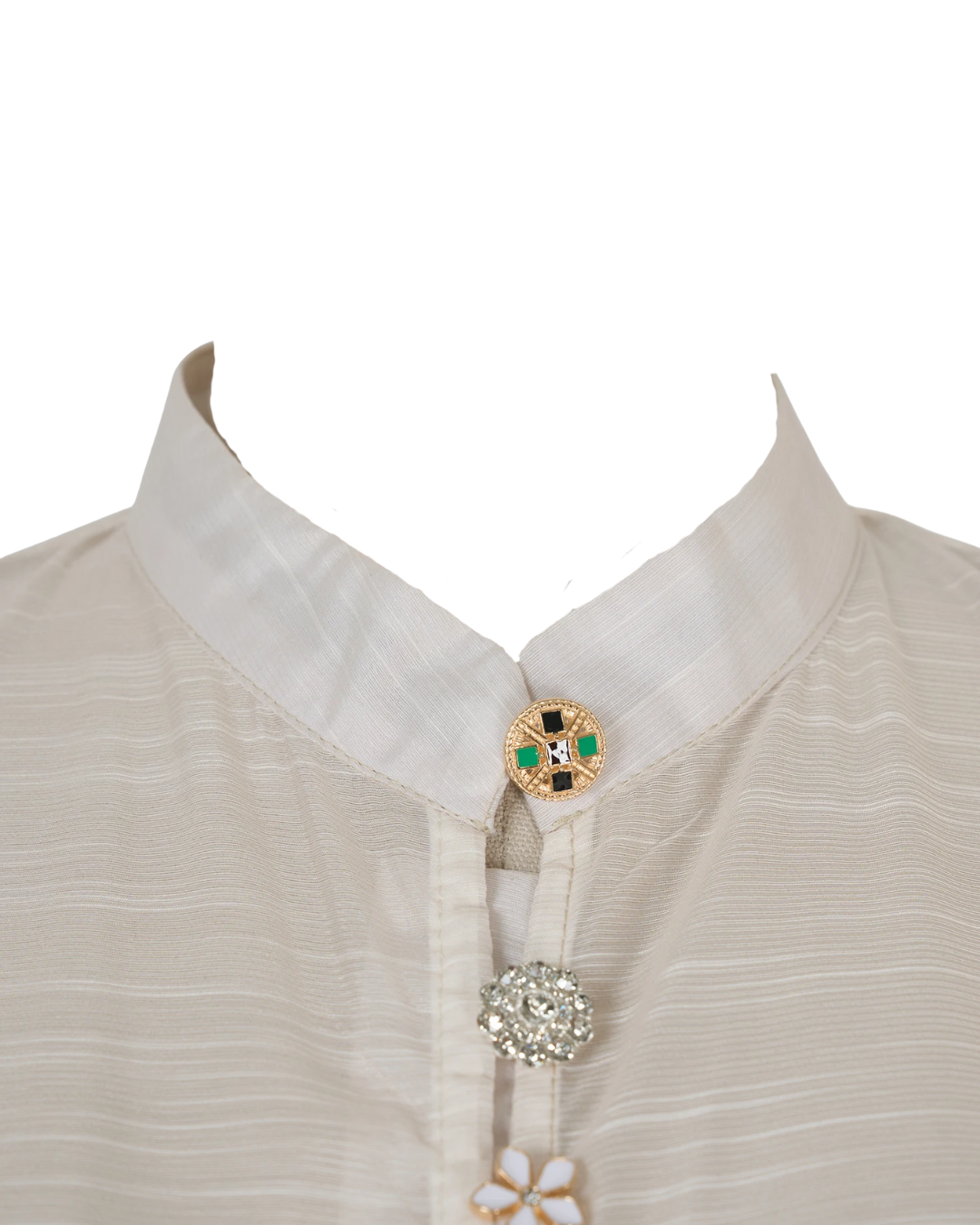 Arlette White Floral Jeweled Button Midi Dress