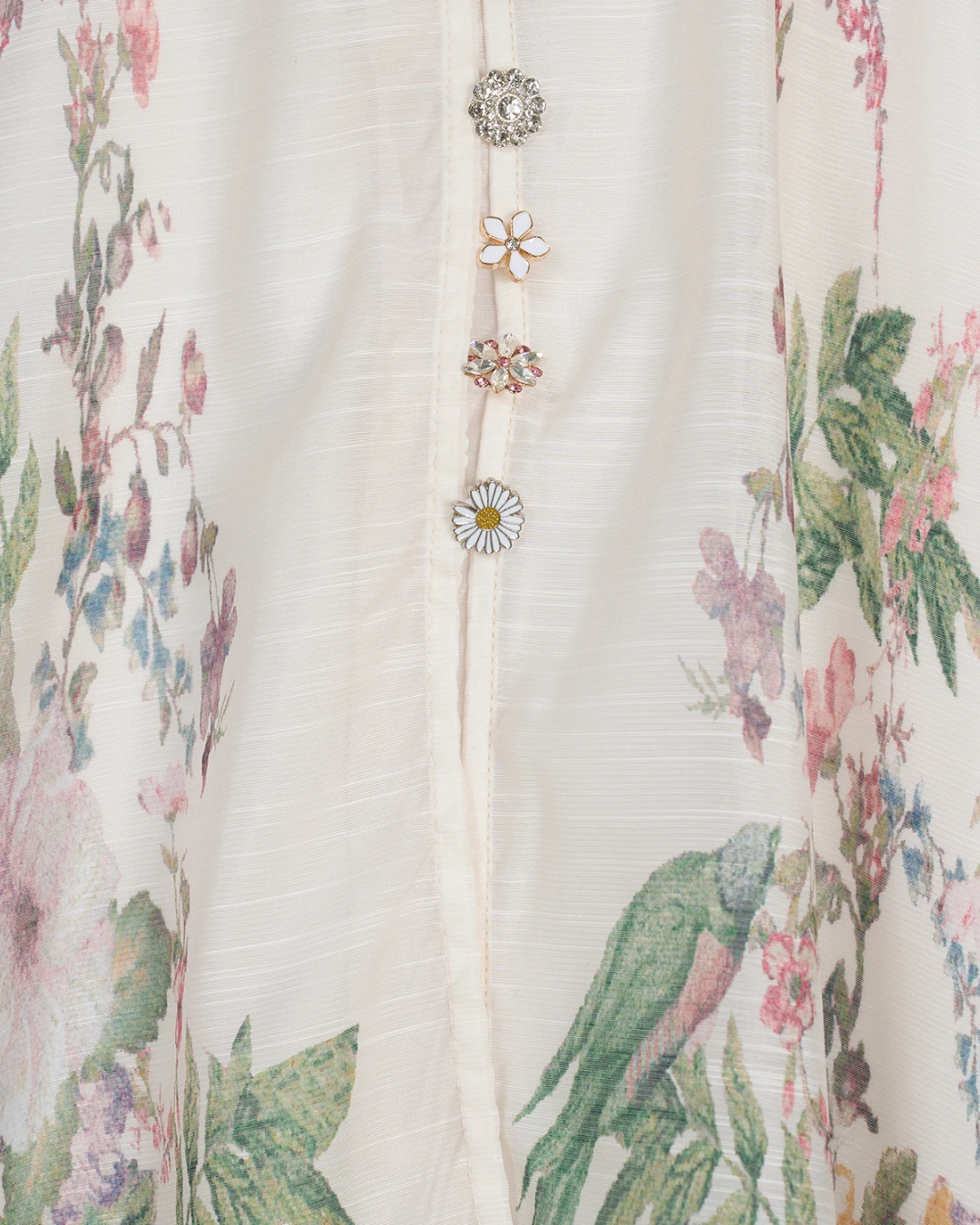 Arlette White Floral Jeweled Button Midi Dress