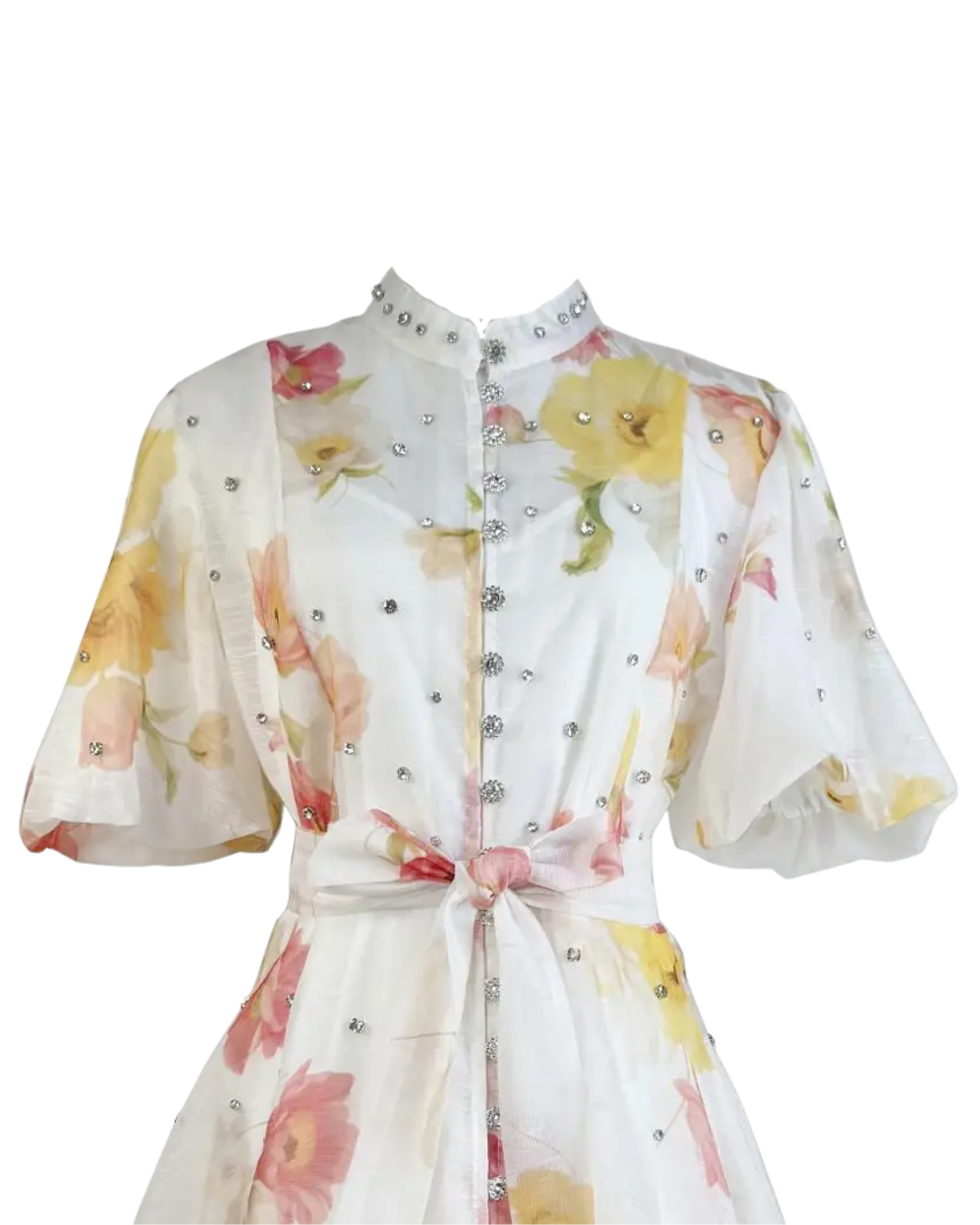 Colette White Floral Embellished Button Mini Dress
