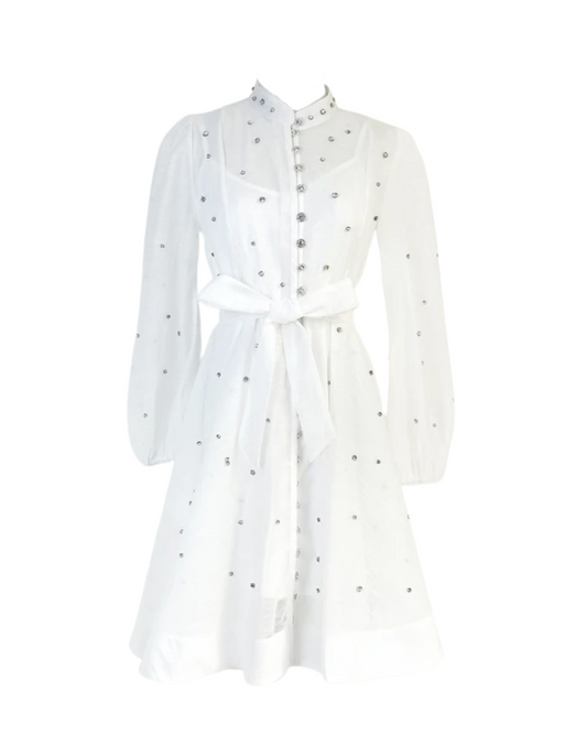 Colette White Embellished Button Mini Dress