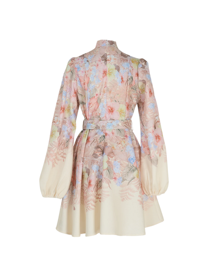 Amélia Pink Floral Jeweled Button Mini Dress