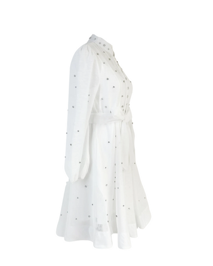Colette White Embellished Button Mini Dress