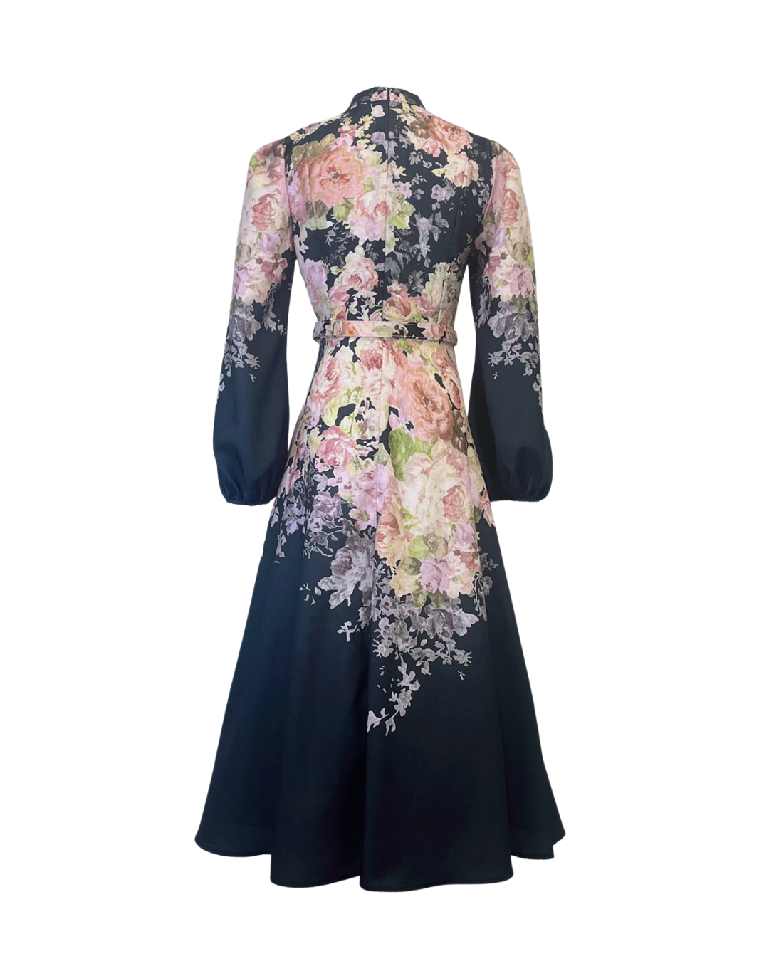 Mireille Navy Floral Jeweled Button Midi Dress