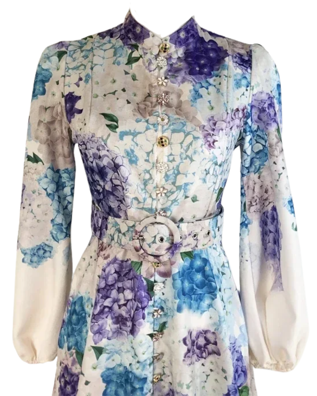 Mireille White Floral Jeweled Button Midi Dress