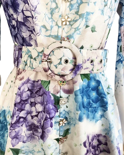 Mireille White Floral Jeweled Button Midi Dress