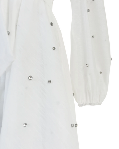 Colette White Embellished Button Mini Dress