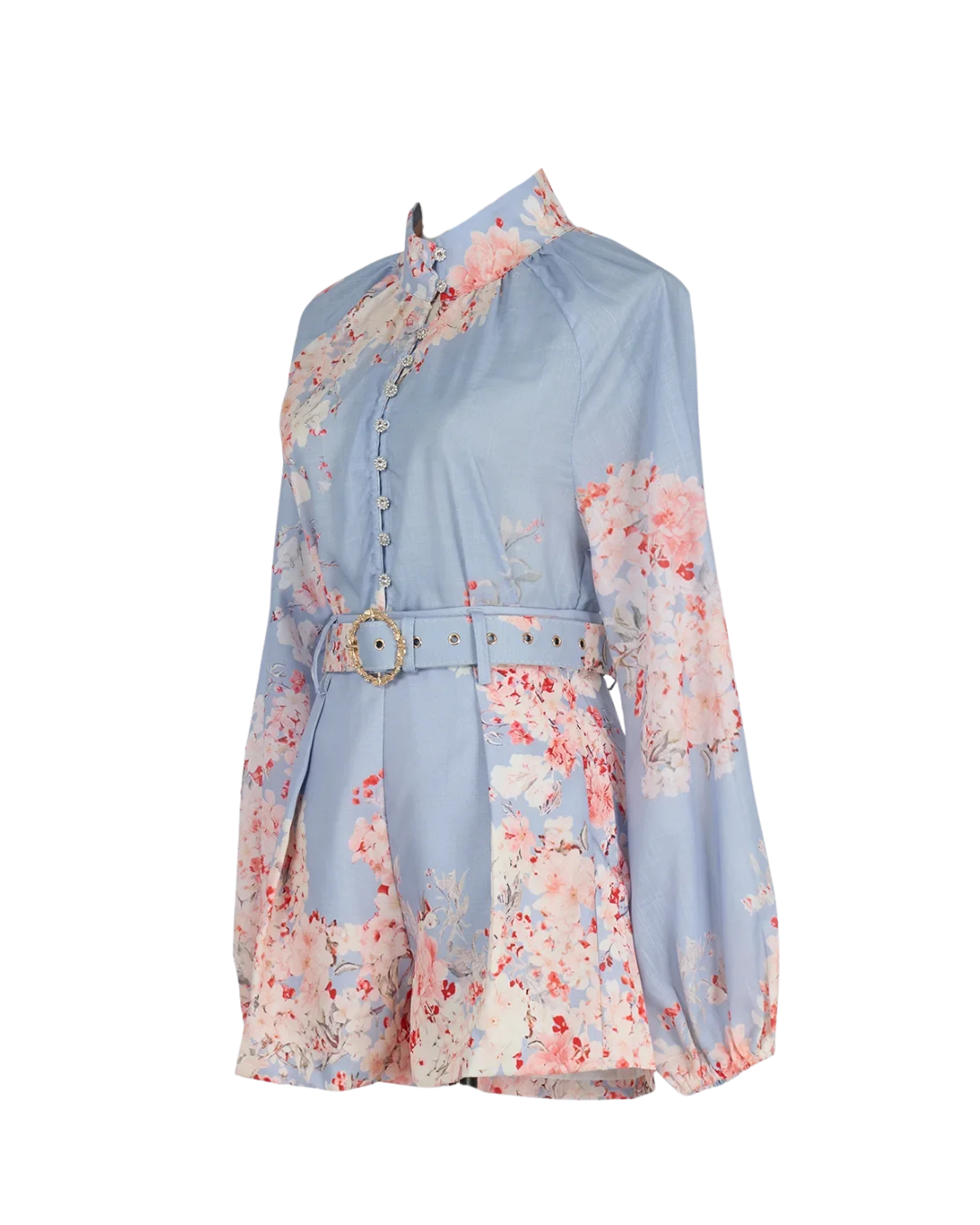 Liora Powder Blue Floral Belted Shirt Co-ord