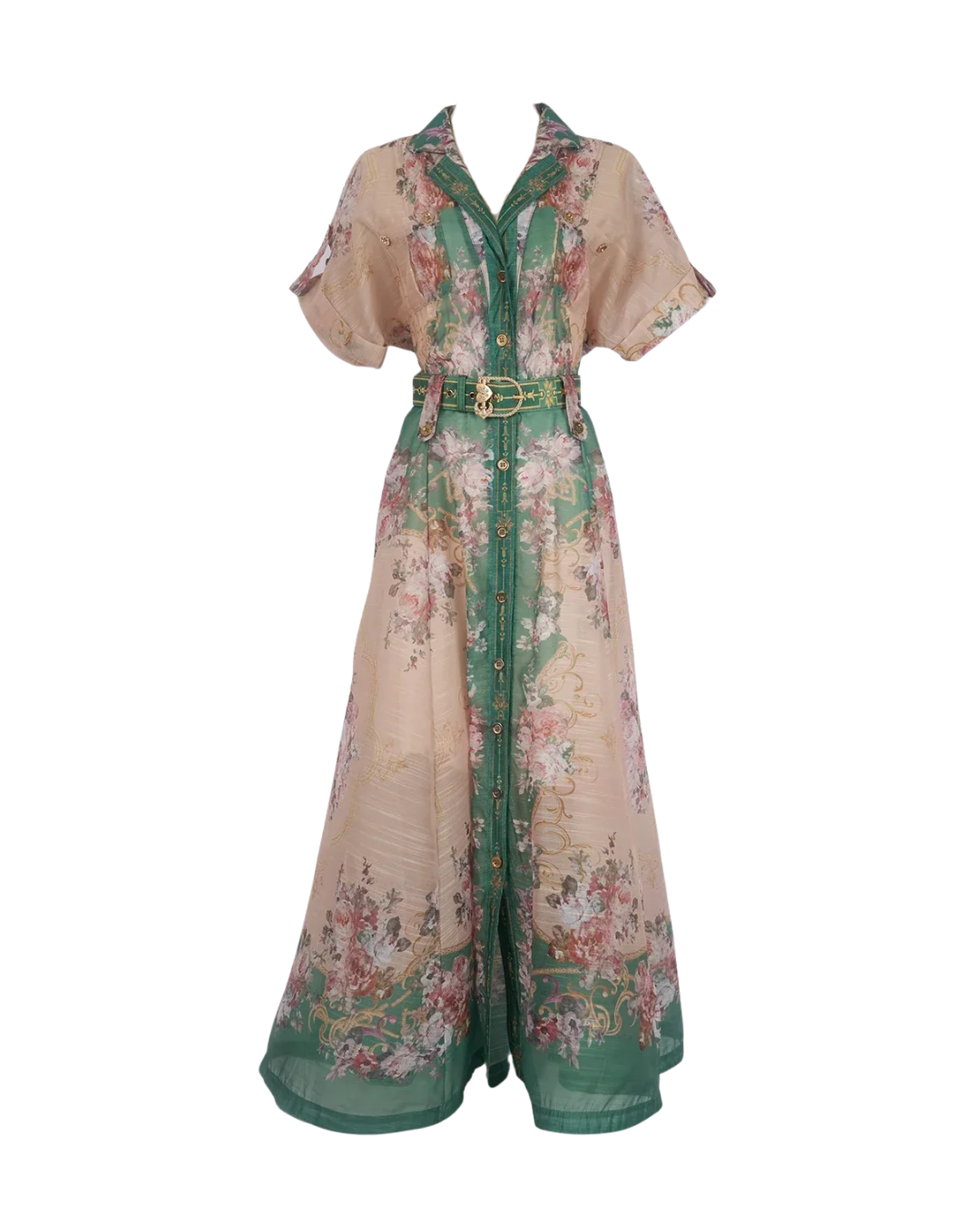 Violette Green V Neck Shirt Midi Dress