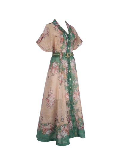 Violette Green V Neck Shirt Midi Dress