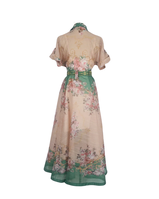 Violette Green V Neck Shirt Midi Dress