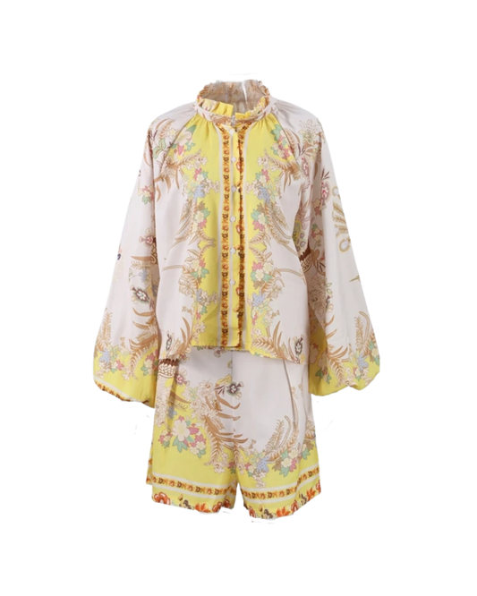 Solana Yellow Paisley Shorts Co-ord