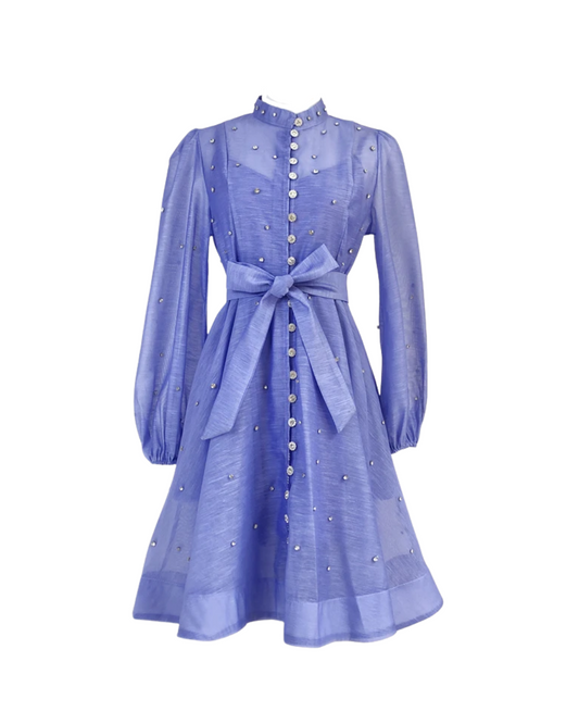 Colette Indigo Blue Embellished Button Mini Dress