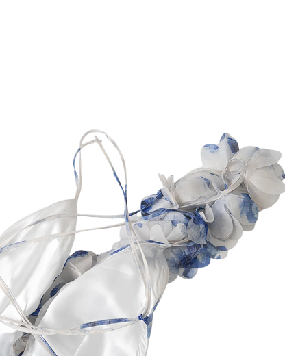 Élodie Blue Floral Frill Backless Mini Dress