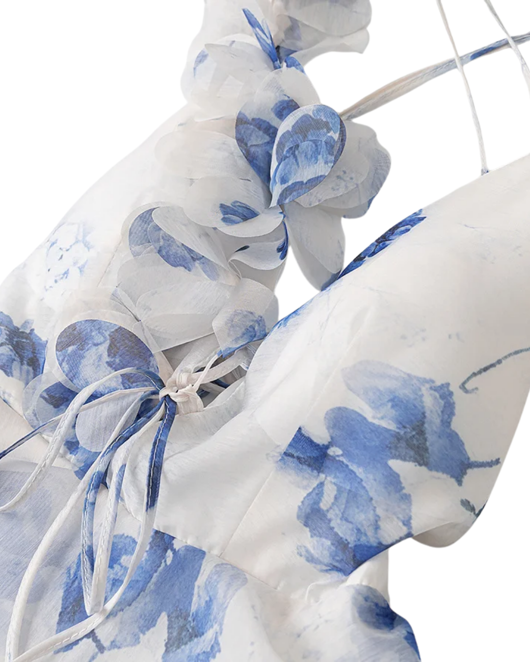 Élodie Blue Floral Frill Backless Mini Dress