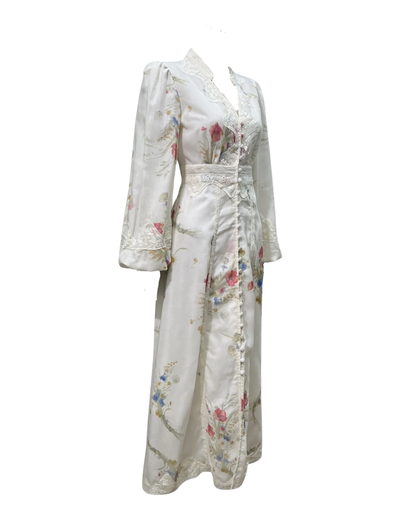 Edna White Floral Lace Detailed Button Maxi Dress