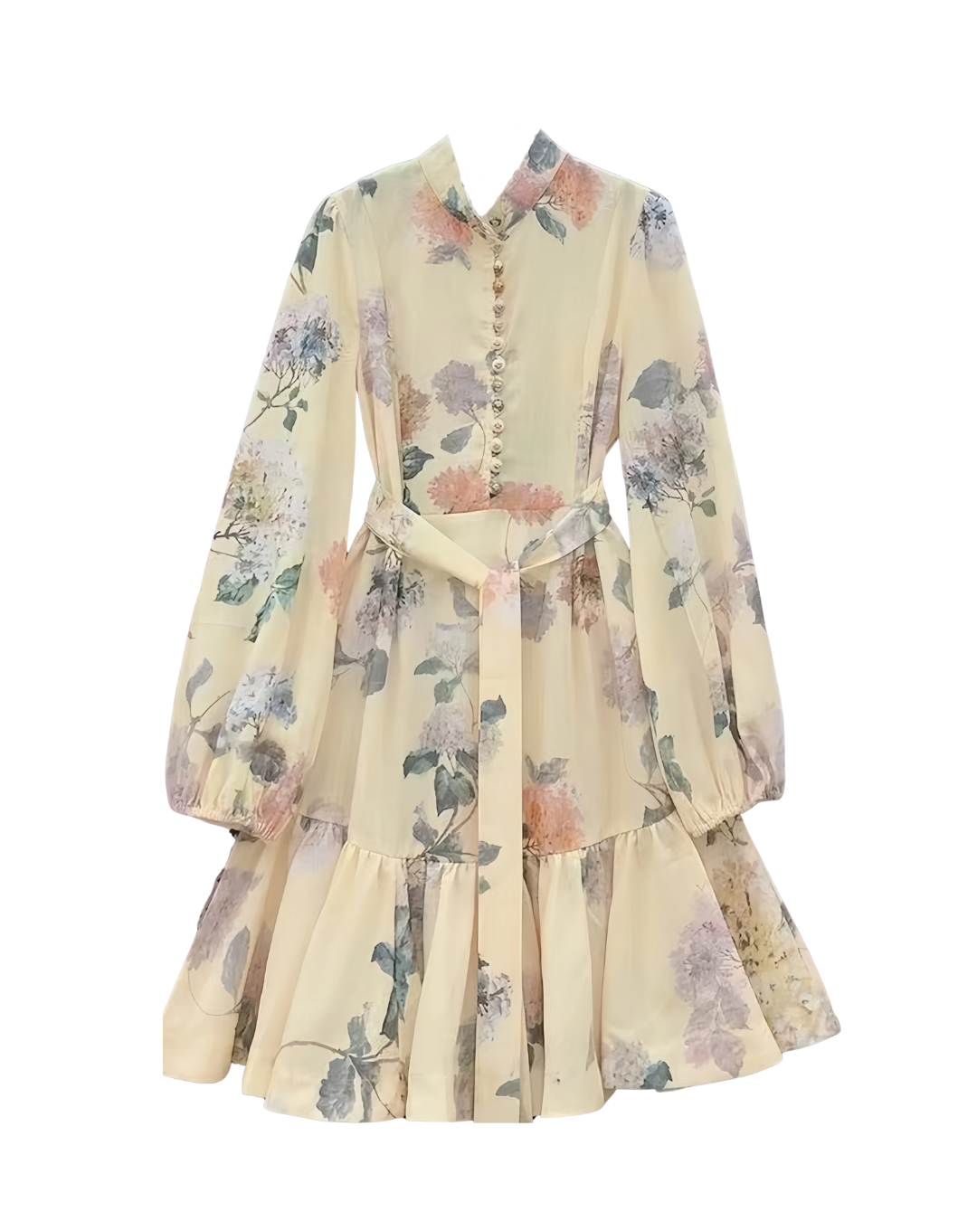 Lorelei Soft Yellow Floral Belted Button Mini Dress