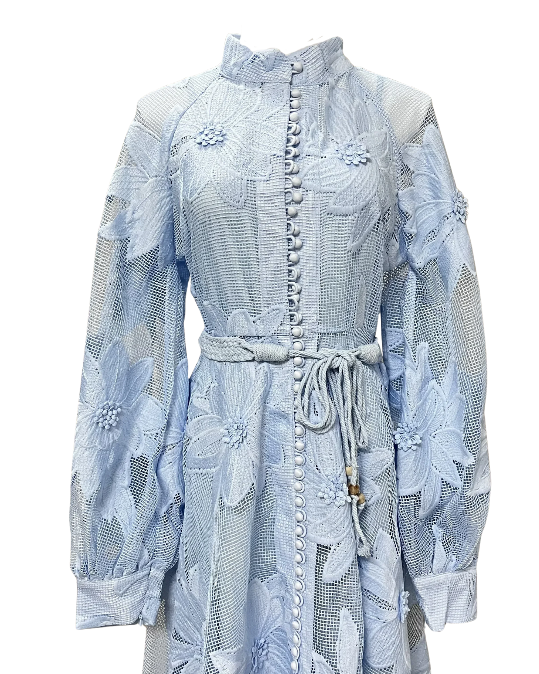 Anais Blue Lace Flower Detailed Rope Belt Midaxi Dress