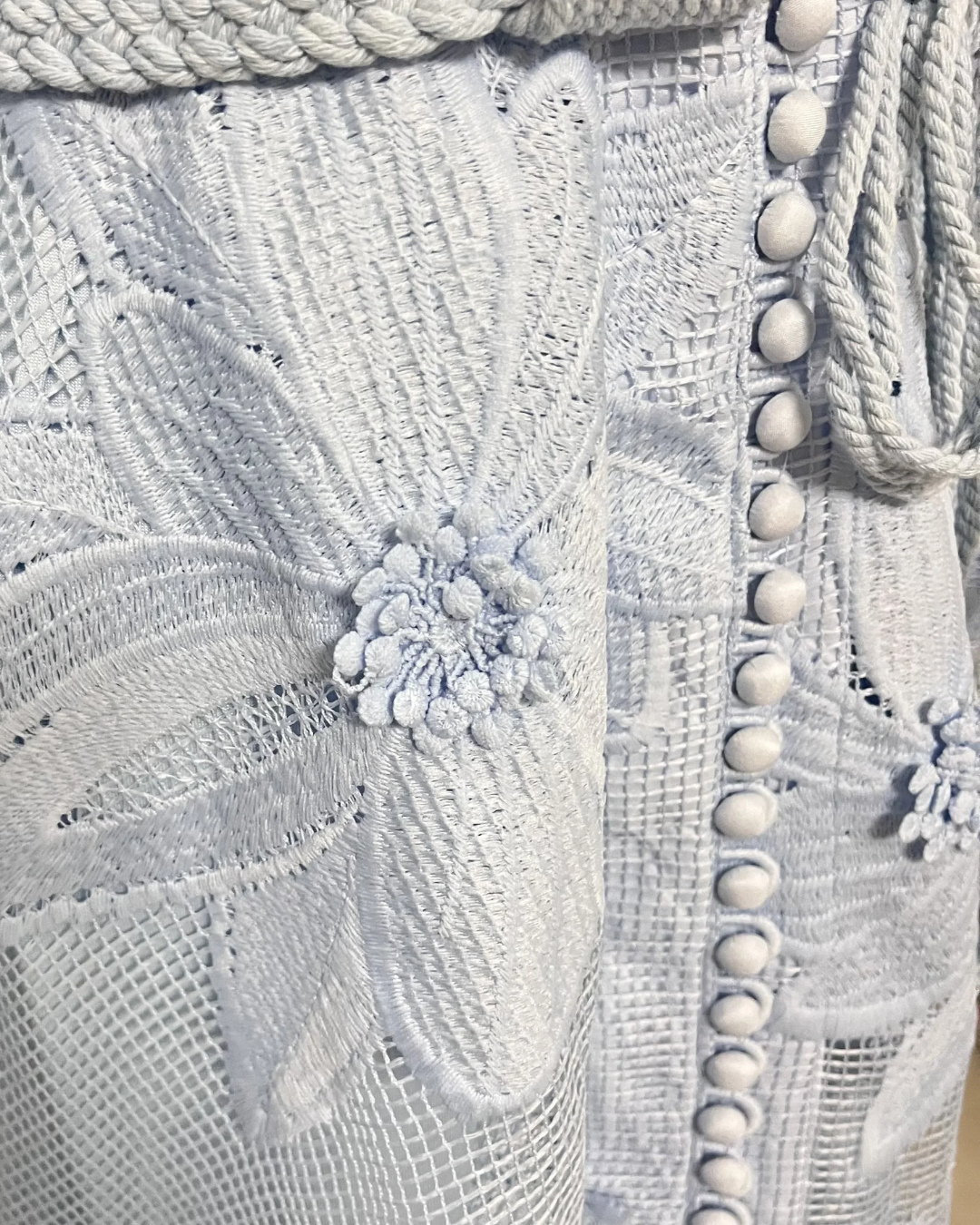 Anais Blue Lace Flower Detailed Rope Belt Midaxi Dress