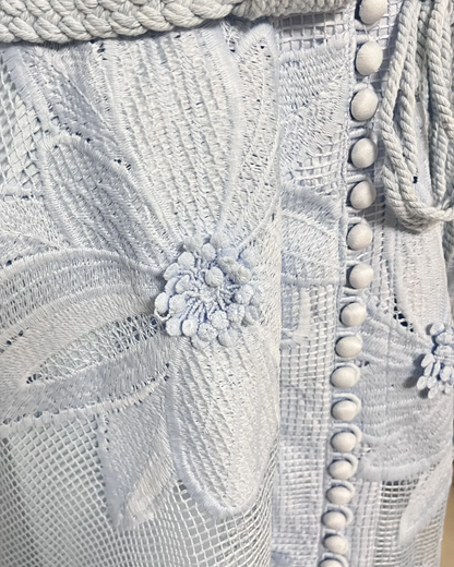 Anais Blue Lace Flower Detailed Rope Belt Midaxi Dress