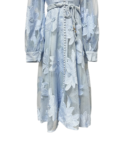 Anais Blue Lace Flower Detailed Rope Belt Midaxi Dress