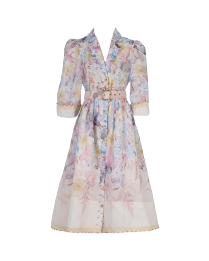 Seraphine Floral V Neck Shirt Midi Dress