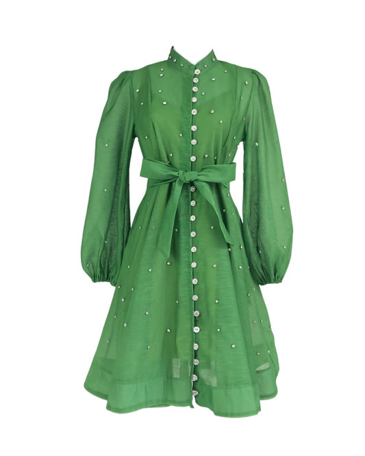 Colette Green Embellished Button Mini Dress