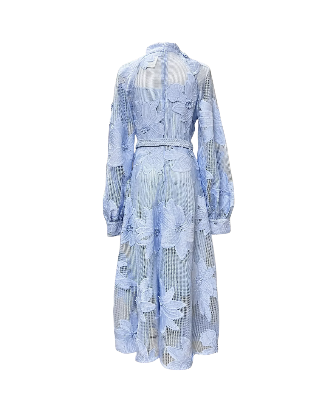 Anais Blue Lace Flower Detailed Rope Belt Midaxi Dress