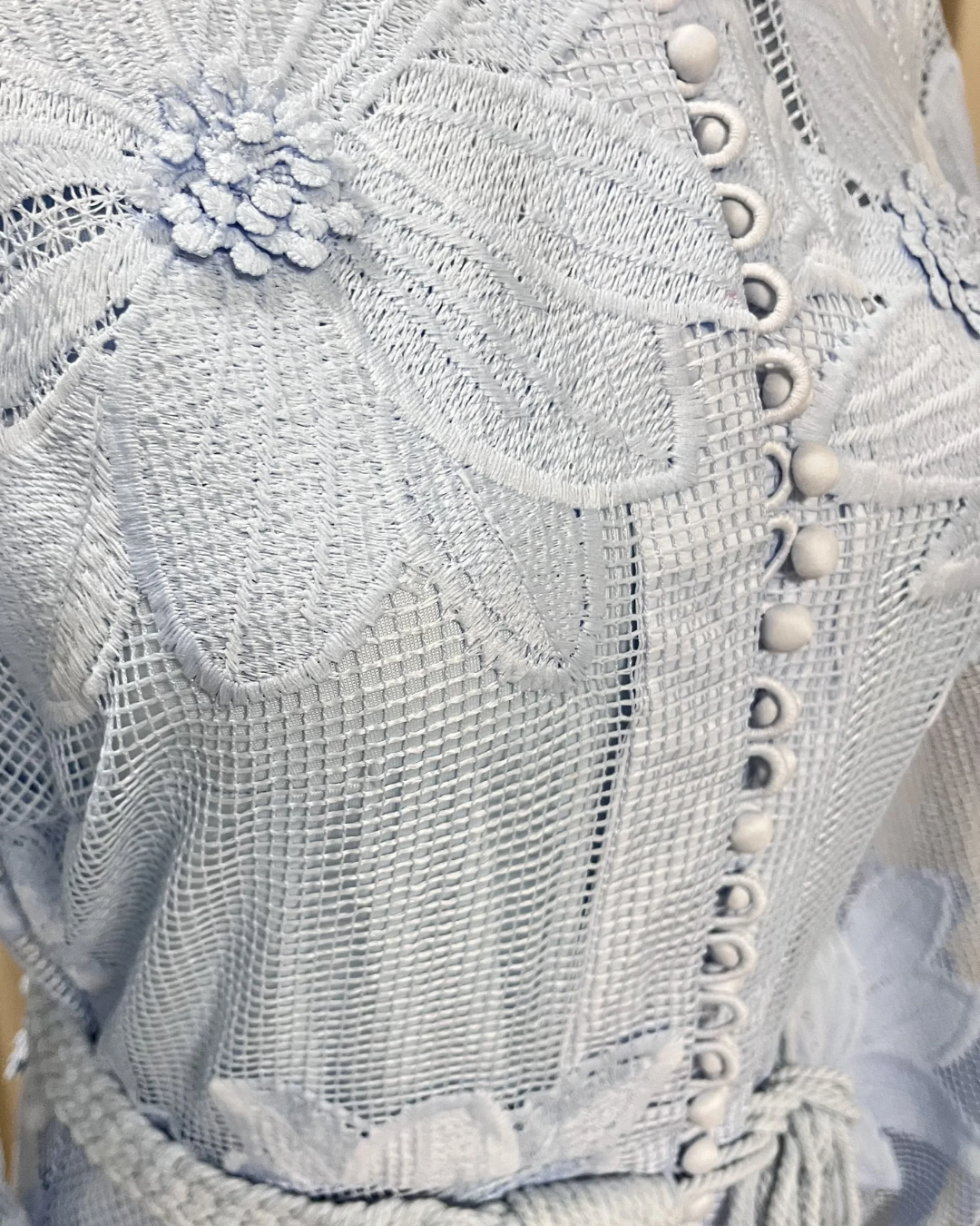 Anais Blue Lace Flower Detailed Rope Belt Midaxi Dress