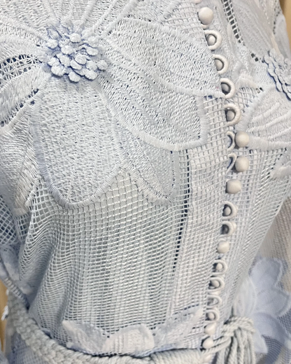 Anais Blue Lace Flower Detailed Rope Belt Midaxi Dress