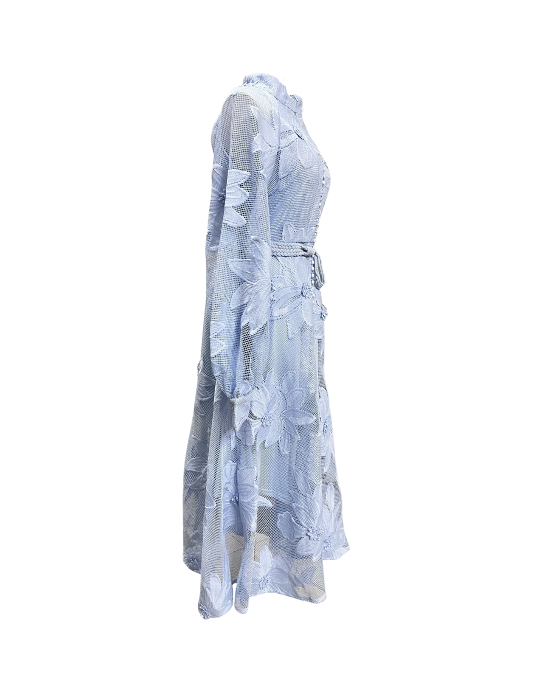 Anais Blue Lace Flower Detailed Rope Belt Midaxi Dress
